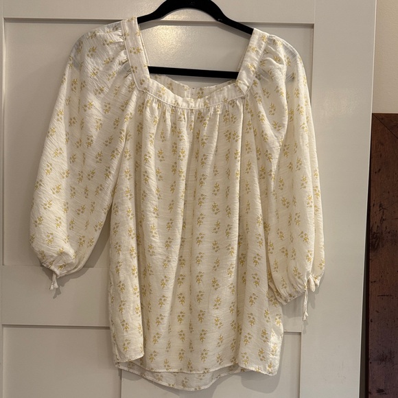 LC Lauren Conrad Tops - Lauren Conrad  Square Neck Peasant Blouse in White with Yellow Floral Print - M